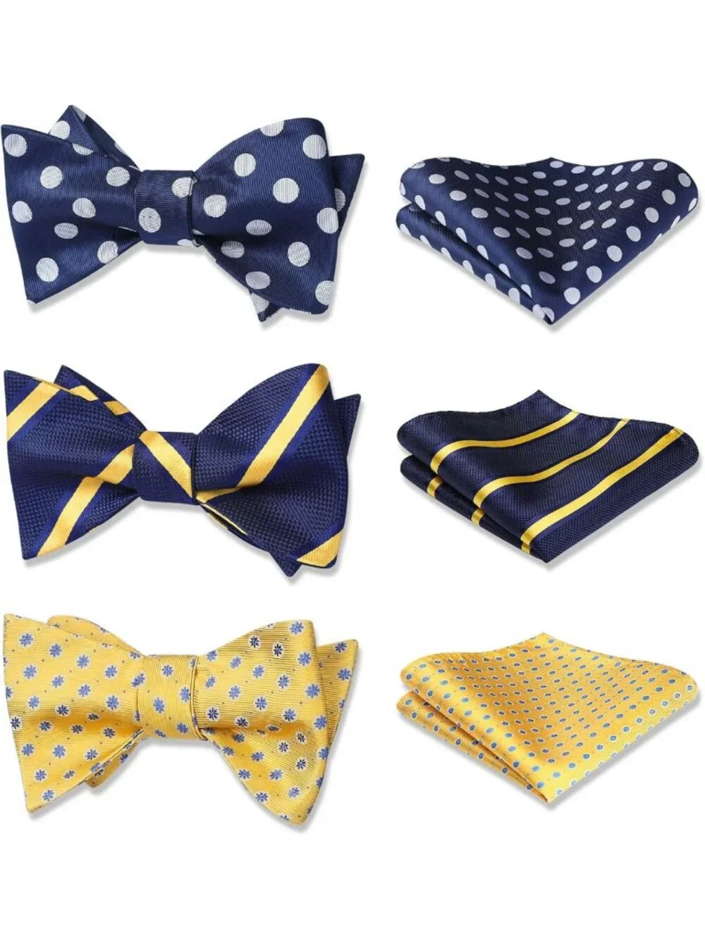 Classic Self-Tie Bow Tie & Pocket Square Set for Men - 3pcs Formal Wedding